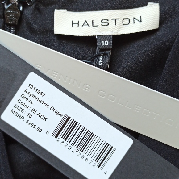 NWT Halston Black Asymmetric Drape Dress With Cape Sleeve - Picture 4 of 7